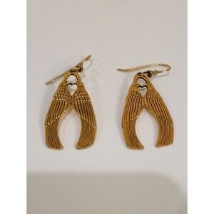 Laurel Burch Gold Kissing Love Birds With Heart Cutout Earrings - Vintage 1980s